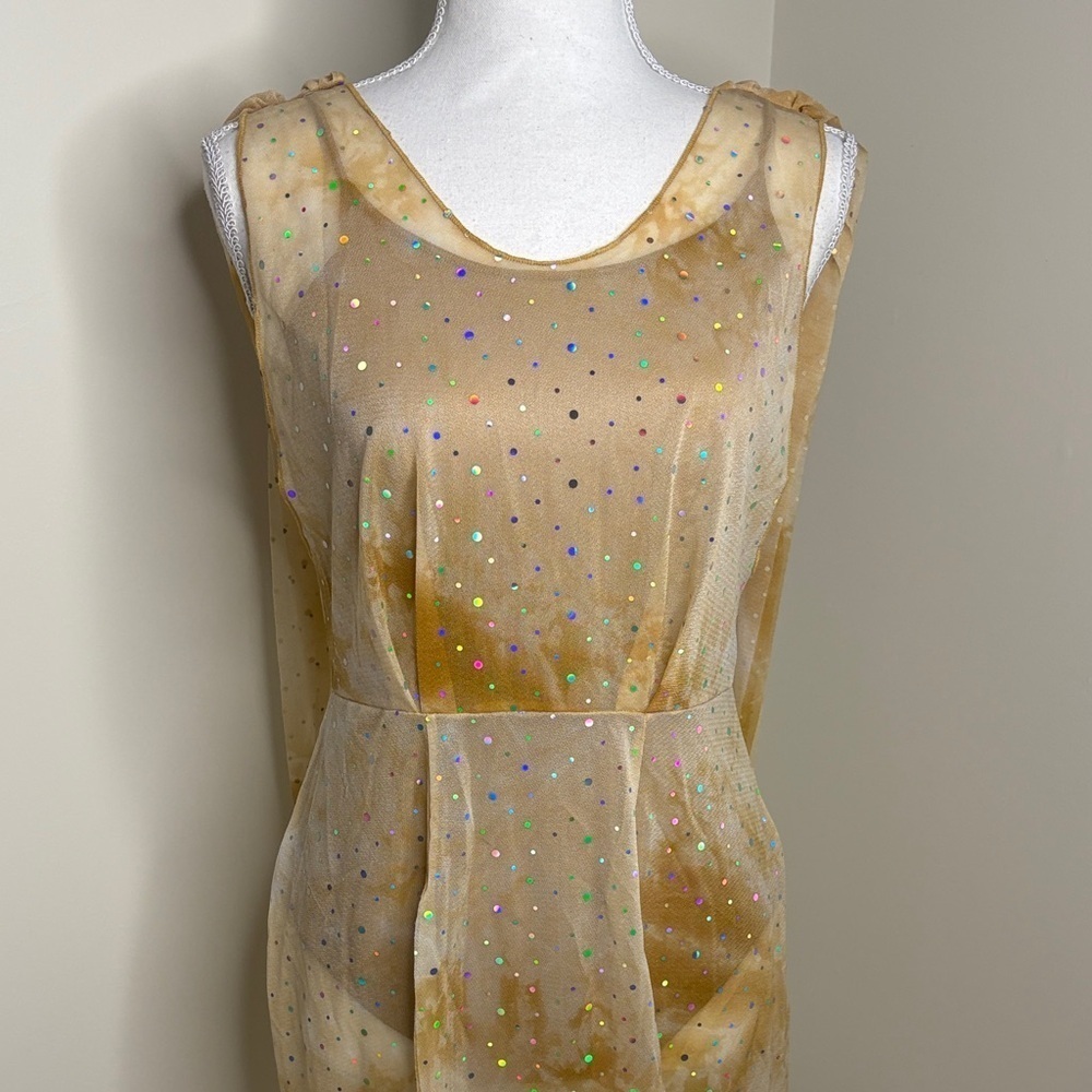 Tan 2 Piece Costume with Iridescent Dots. Small